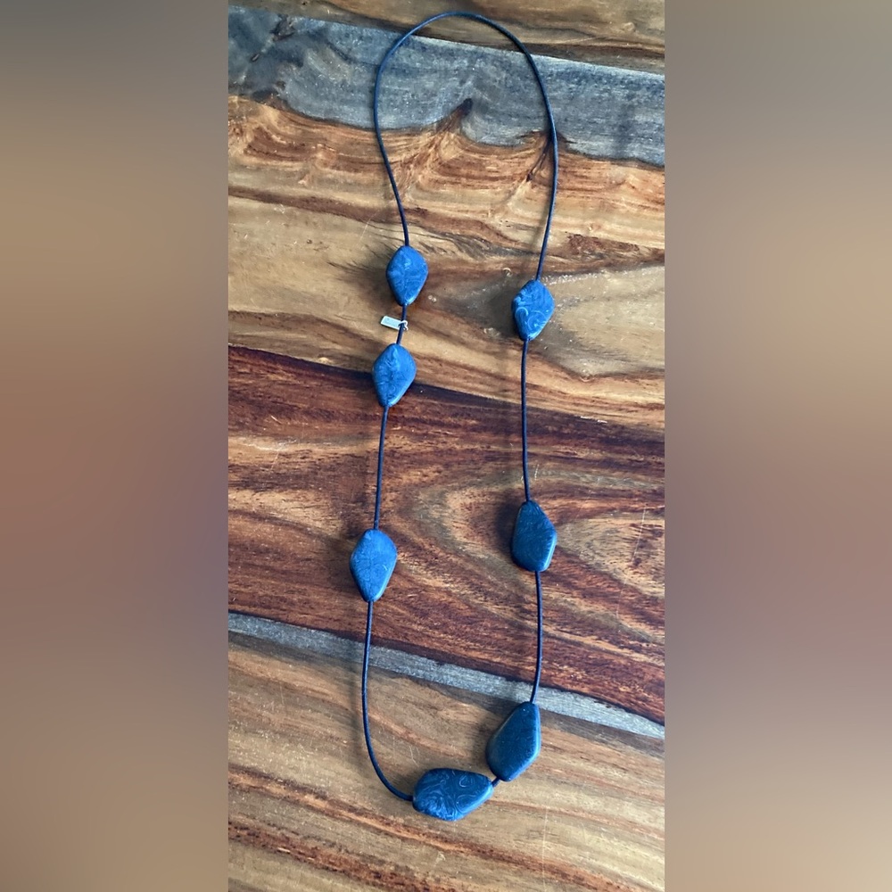 TWOA Handcrafted navy Stone Like Bead Long Necklace…MADE IN CANADA